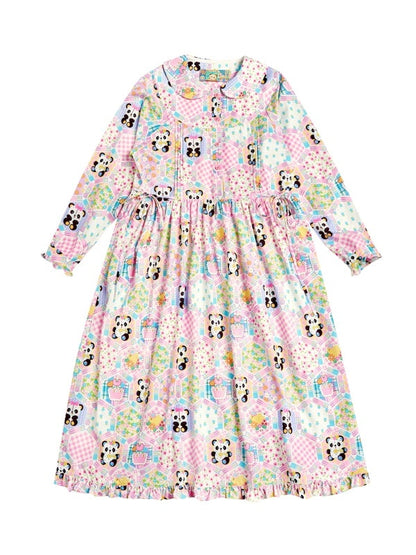 Puppenkragen Patchworkstil gedruckt lose Kleid