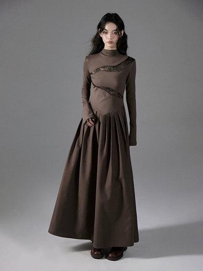 Switching Design Draped Pleated Dress