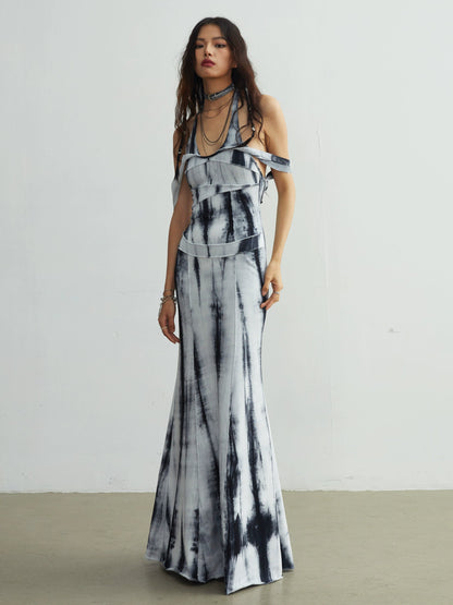 Tie-Dye Slim Strap Maxi Robe