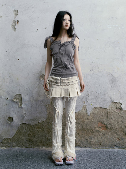 Lace Pleated Flared Pants