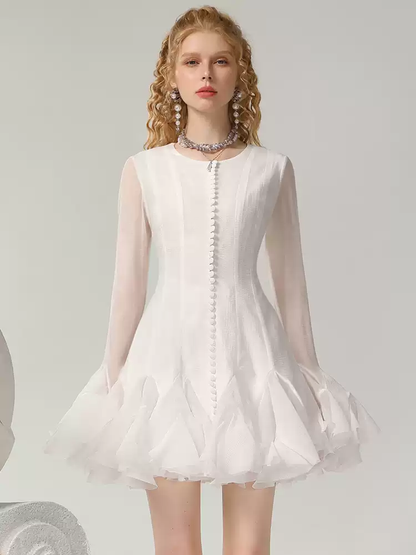 See-Through Flare-Sleeve Ciffon Elegant Sexy Short Dress