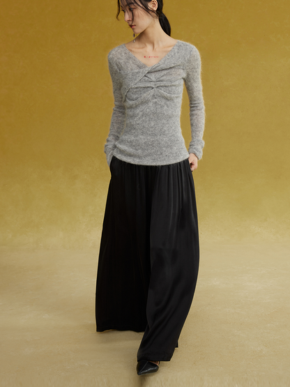 Double-layer Twisted V-Neck Knitted Sweater