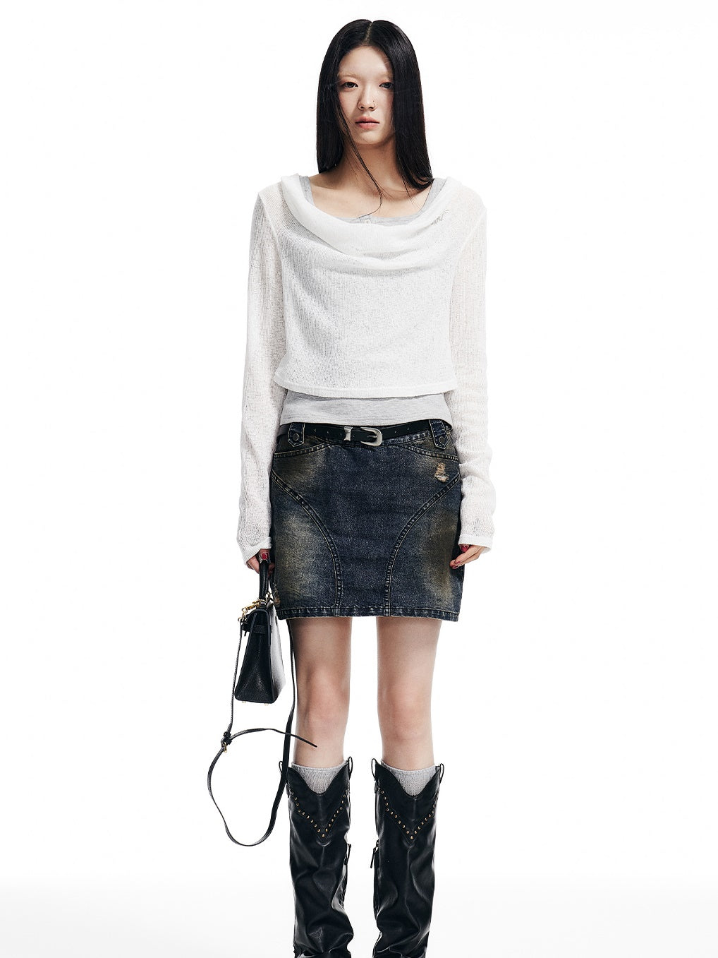 Knitted Hooded Short Top ＆ Tank Top Set-up