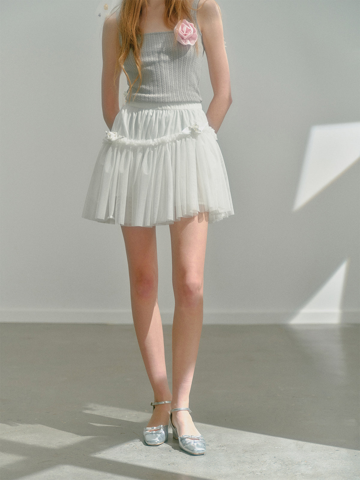 Three-dimensional Flower Layered Mesh Skirt