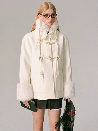 Horn Button Furry Collar Short Coat