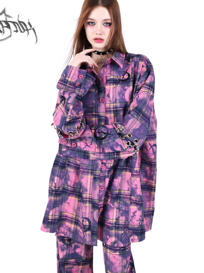 METAL STRUCTURE DISASSEMBLY SLEEVES LOOSE PLAID SHIRT