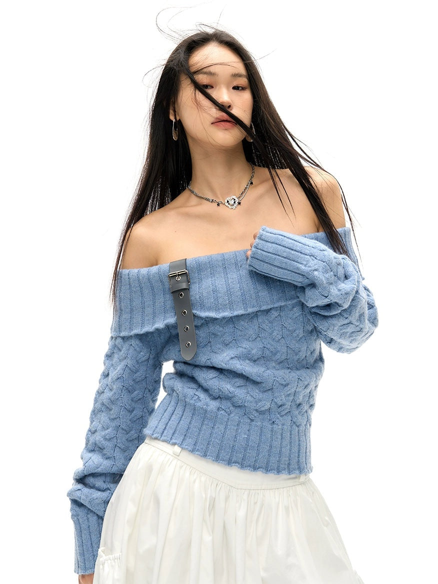 Detachable Belt One-shoulder Sweater