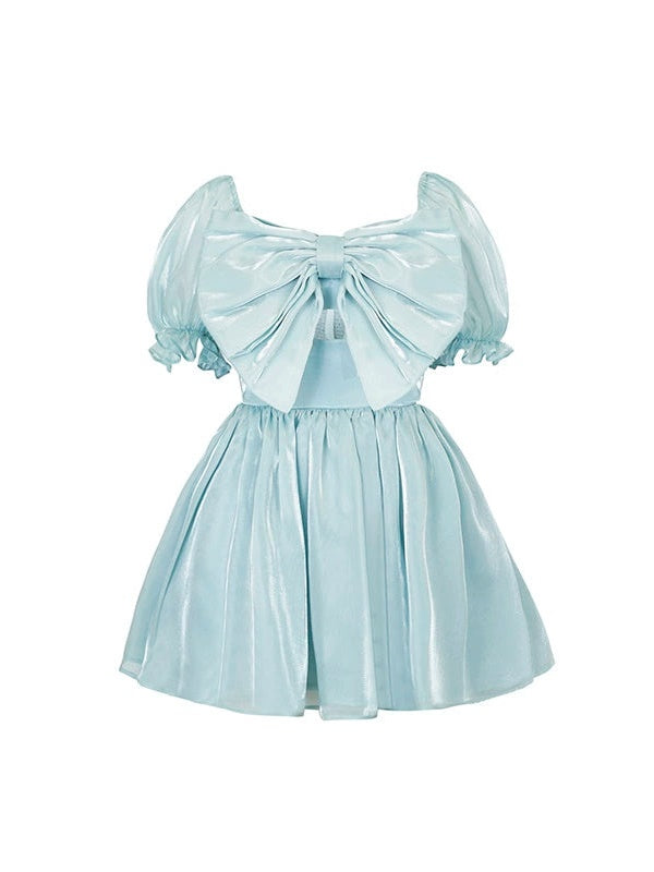 Gauze Puff Sleeve Bow Princess Dress