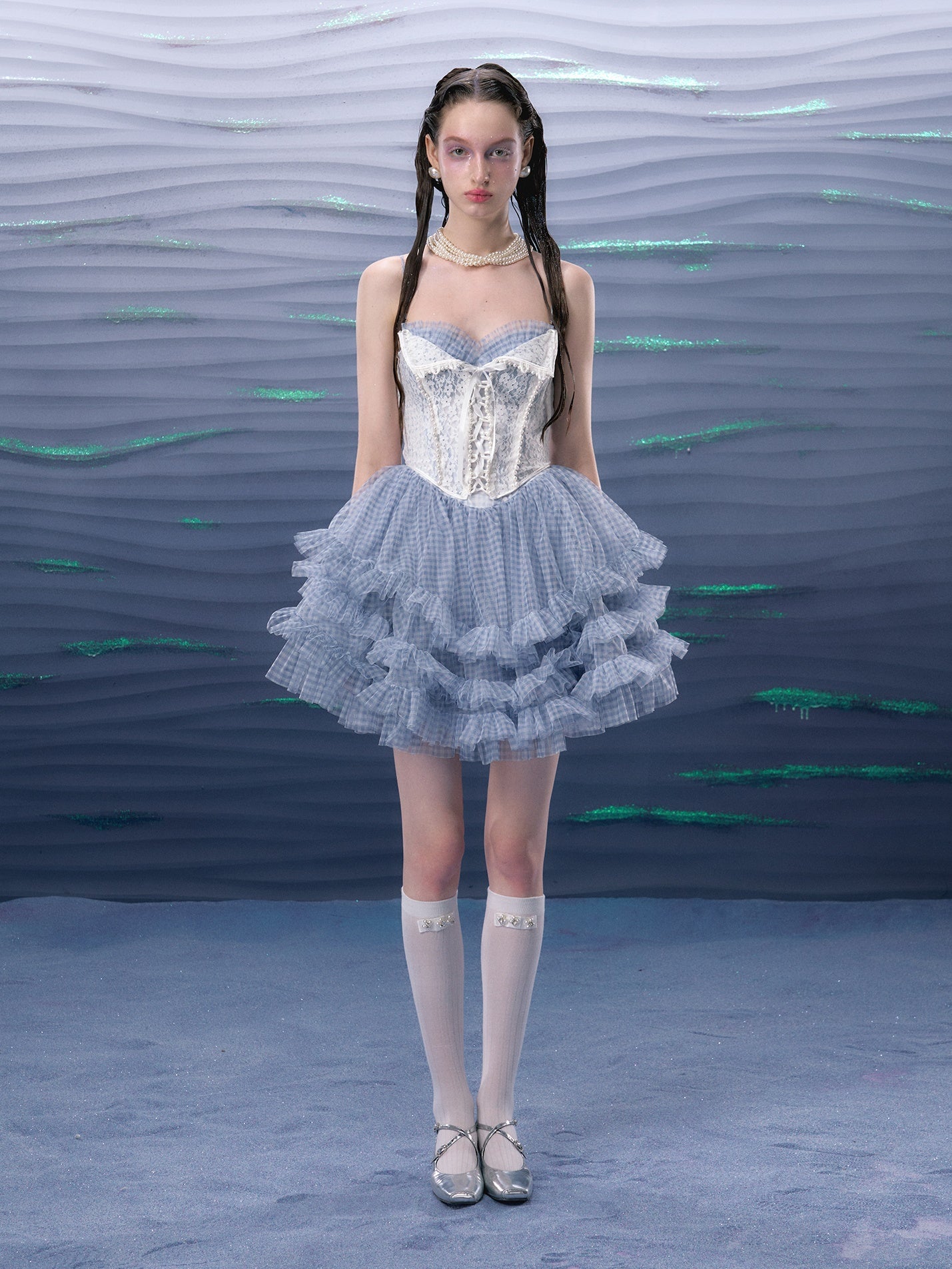 Plaid Mesh Tutu Suspender Dress & Lace Pearl Corset – ARCANA ARCHIVE