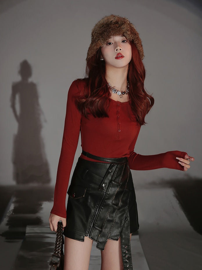 Leather skirt outlet and velvet top