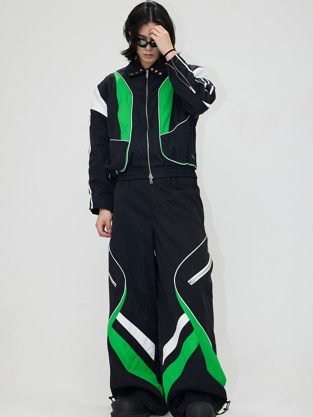 Contrast Color Casual Sports Jacket &amp; Pants