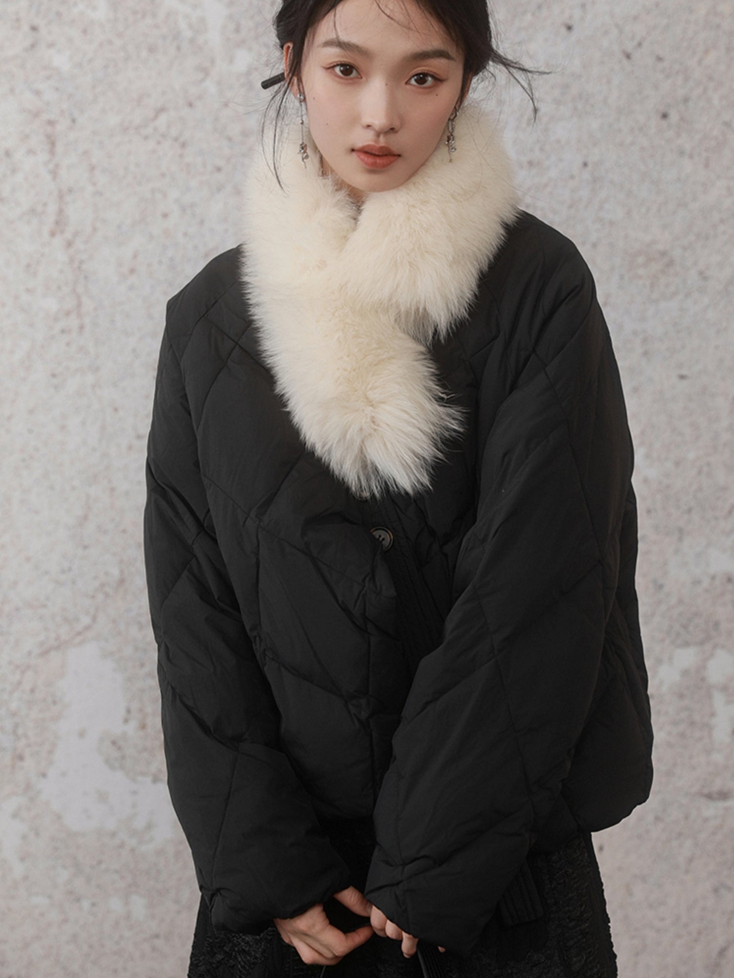 Fur Collar Detachable Slanted Lapel Down Jacket