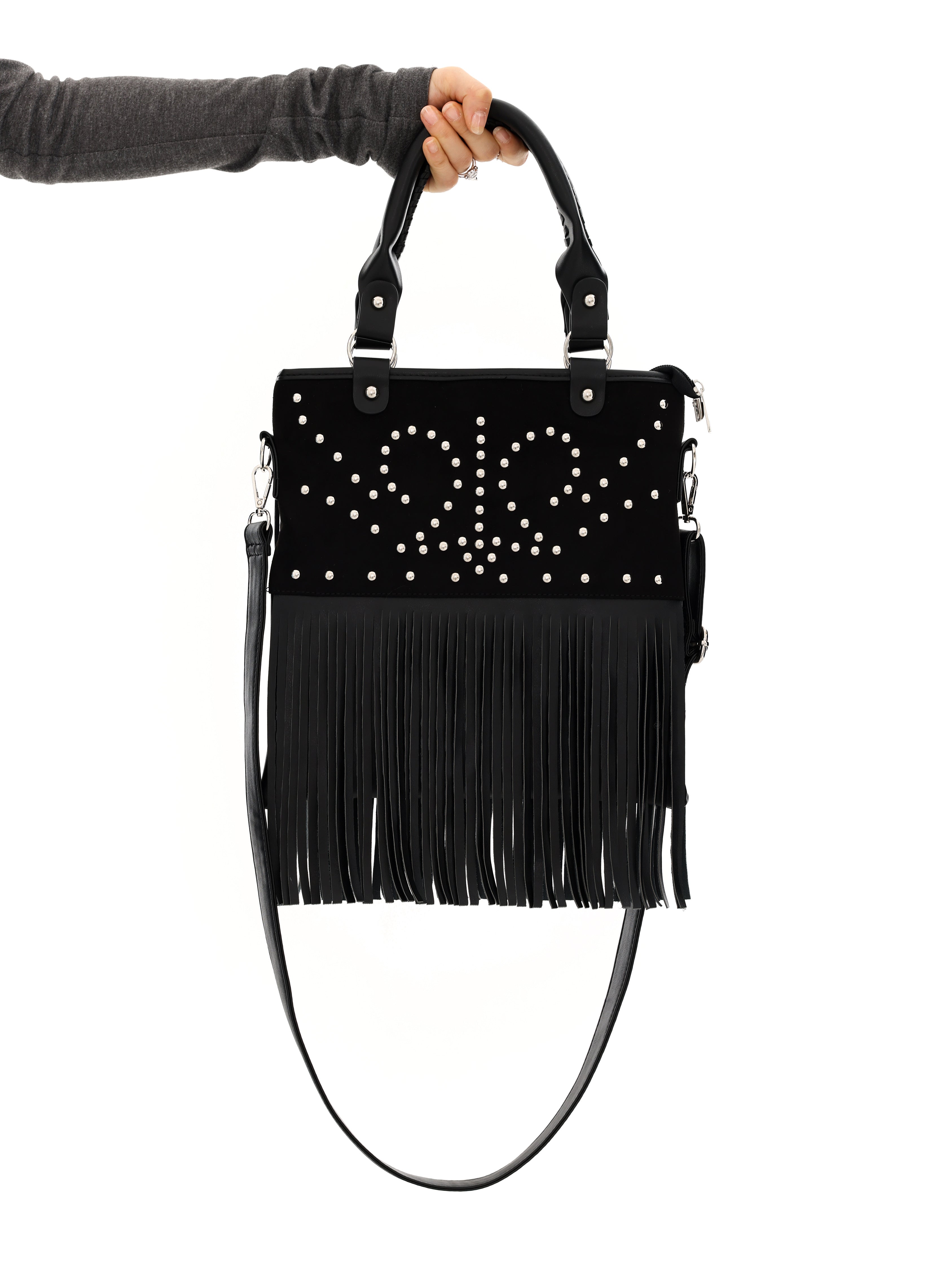 Retro Rivet Pattern Portable Crossbody Tassel Bag