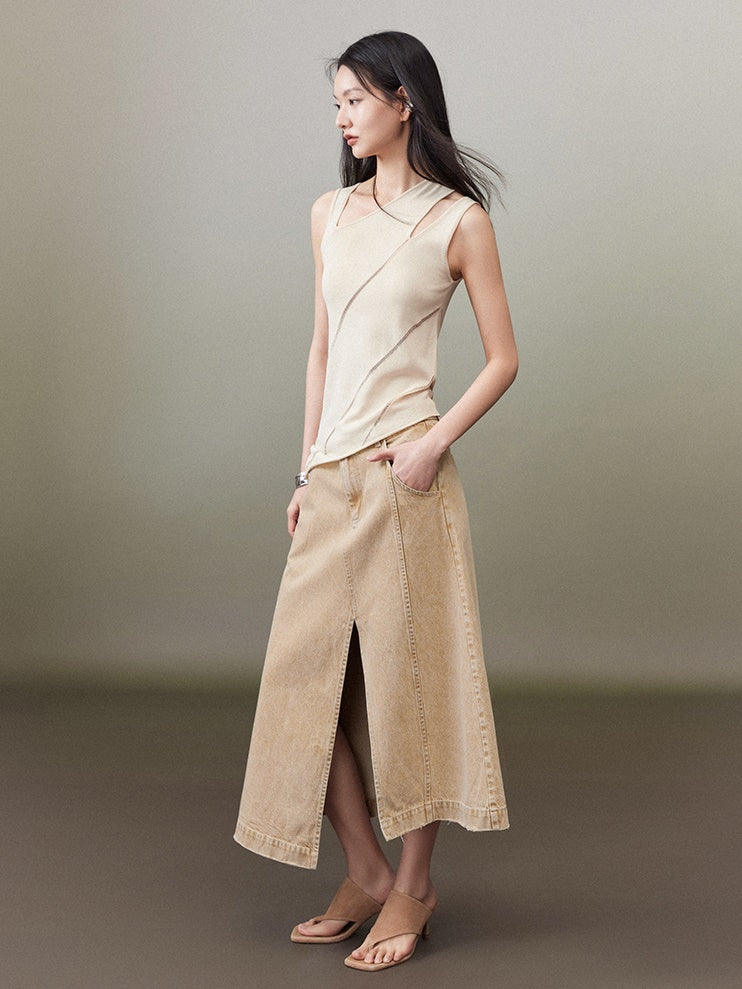 Asymmetric Slit A-line Skirt