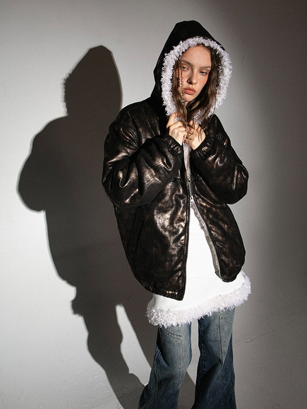 Metallic Fur Reversible Hooded Jacket – ARCANA ARCHIVE