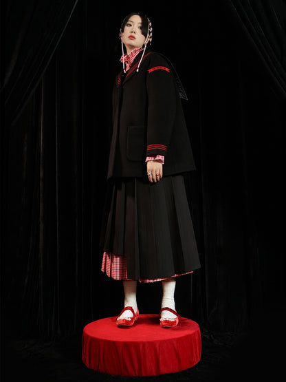 Double-sided Sailor Collar Woolen Coat