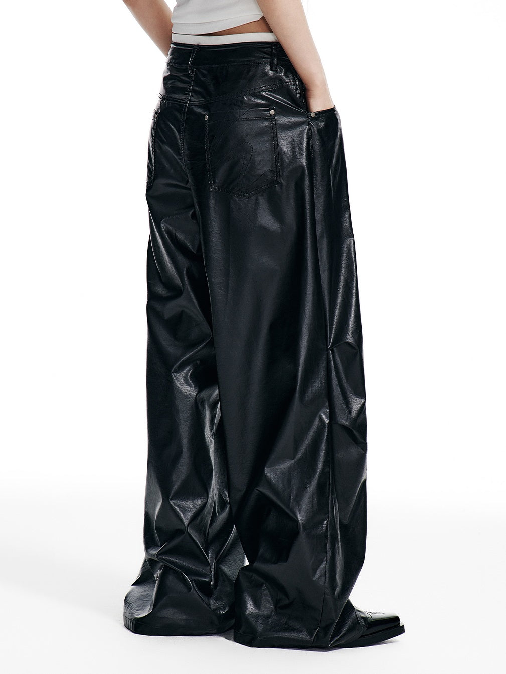 Oil Leather Street Wide-leg Trousers