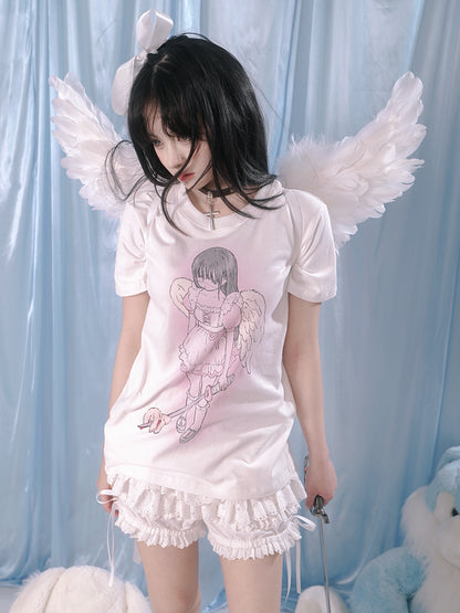 Girl Angel Print Loose T-shirt