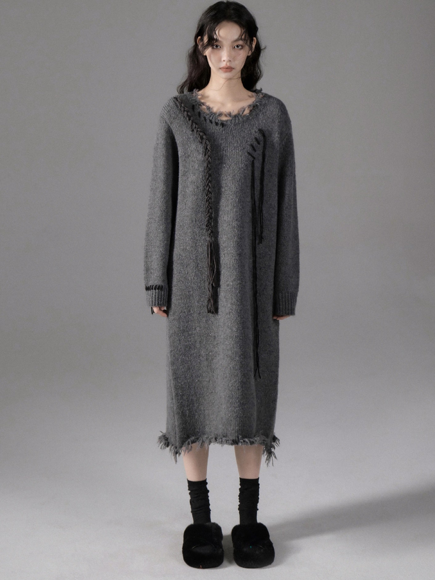 Twist Accent Loose Mid-Length Knitted Dress