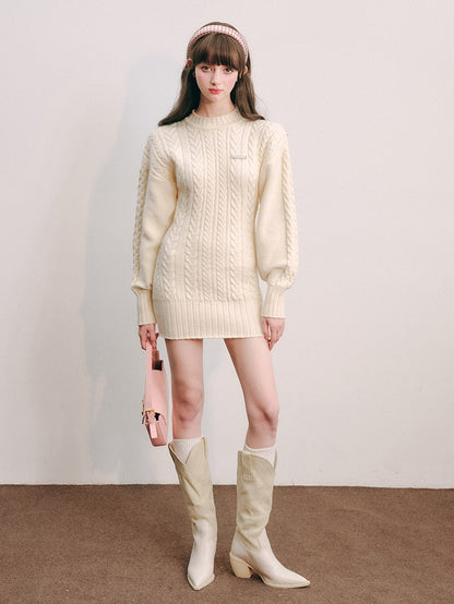 Slim Waist Long Sleeve Knitted One-piece