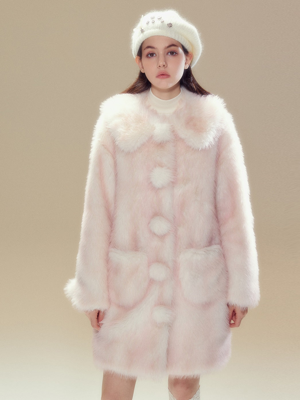 Gradient Doll Collar Fur Ball Imitation Fur Coat