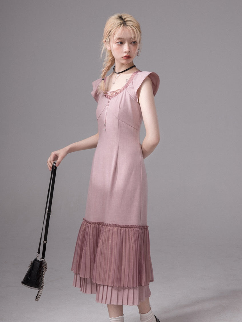 Layered Pleated Flying Sleeve Dress