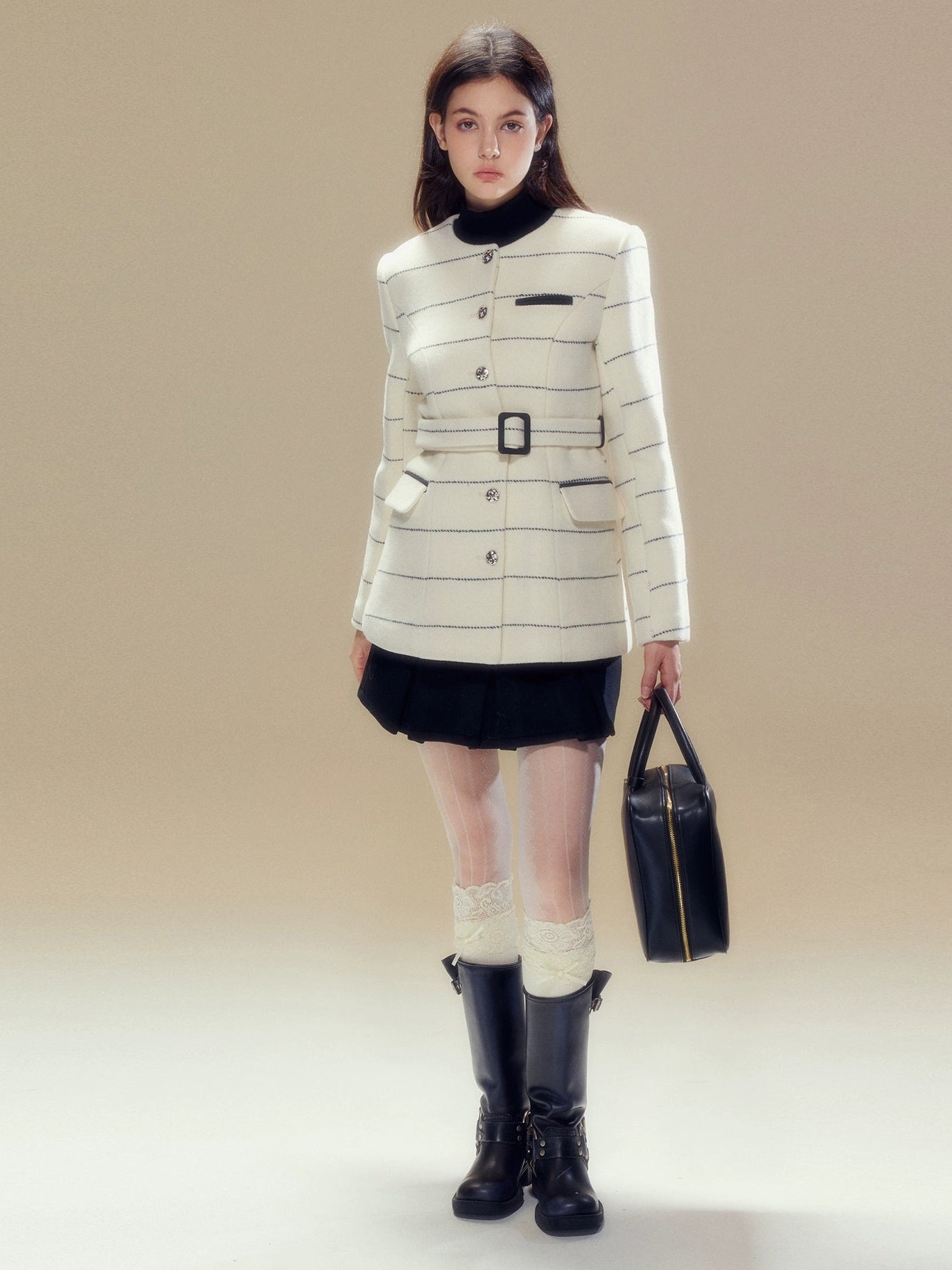 Fur Collar Border Belt Coat