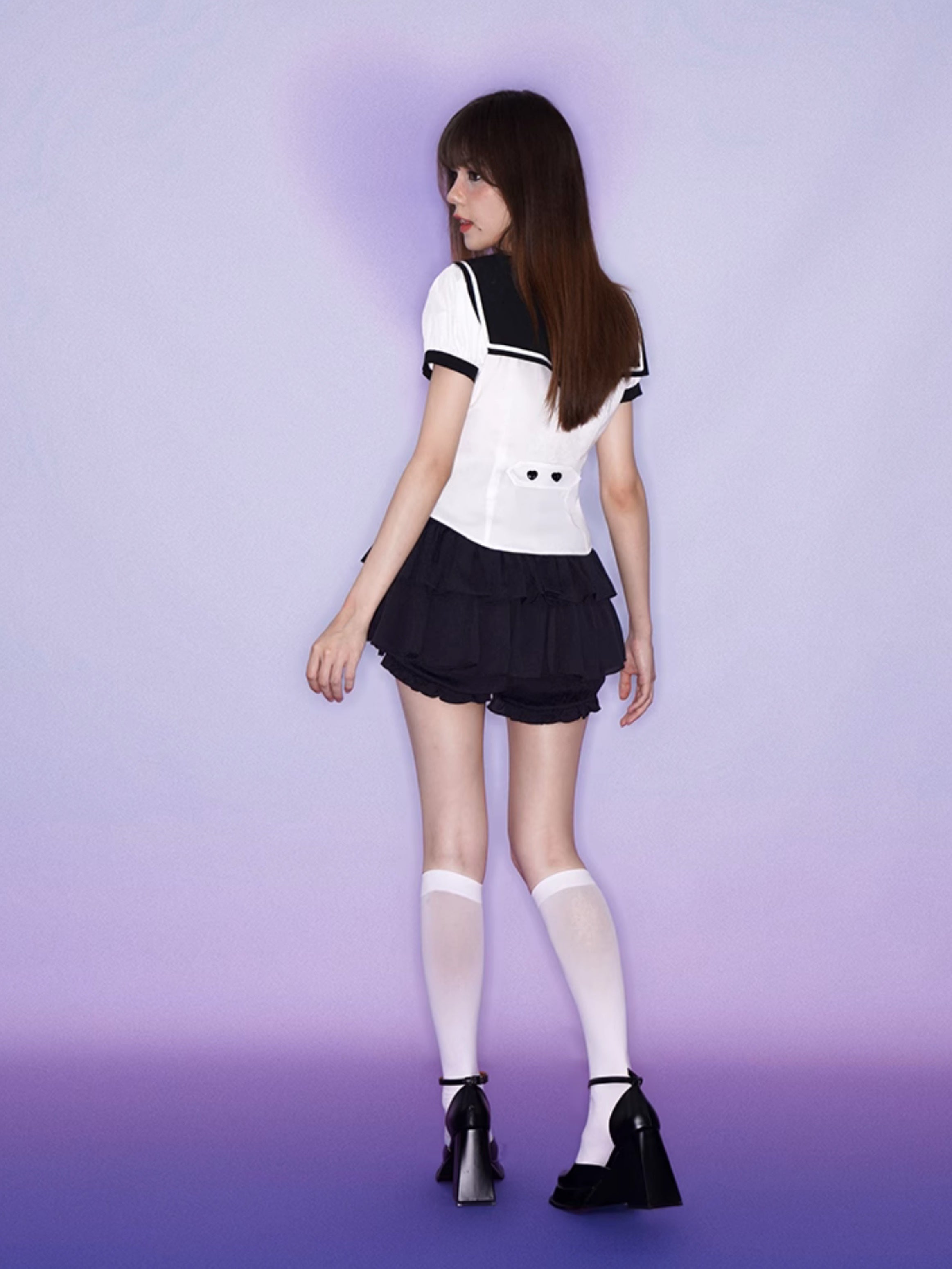 Sailor Collar Puff Sleeve Shirt