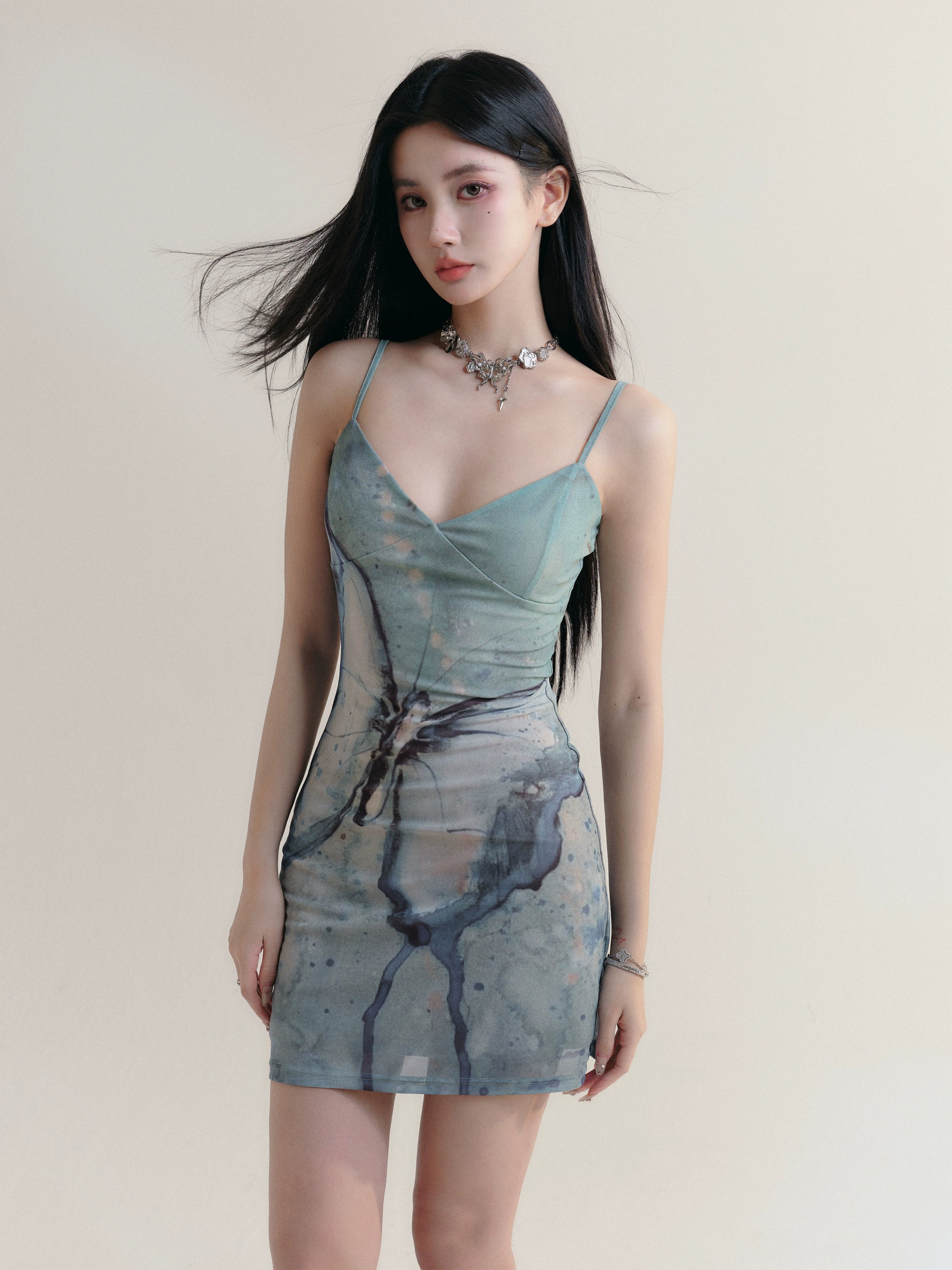 Butterfly Suspender Slim Dress