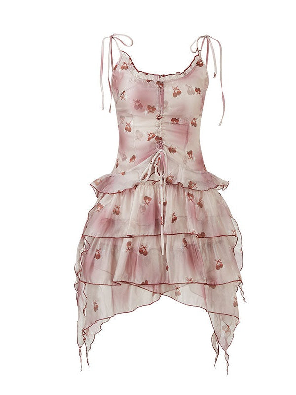 Cherry Organza Printed Sling Dress