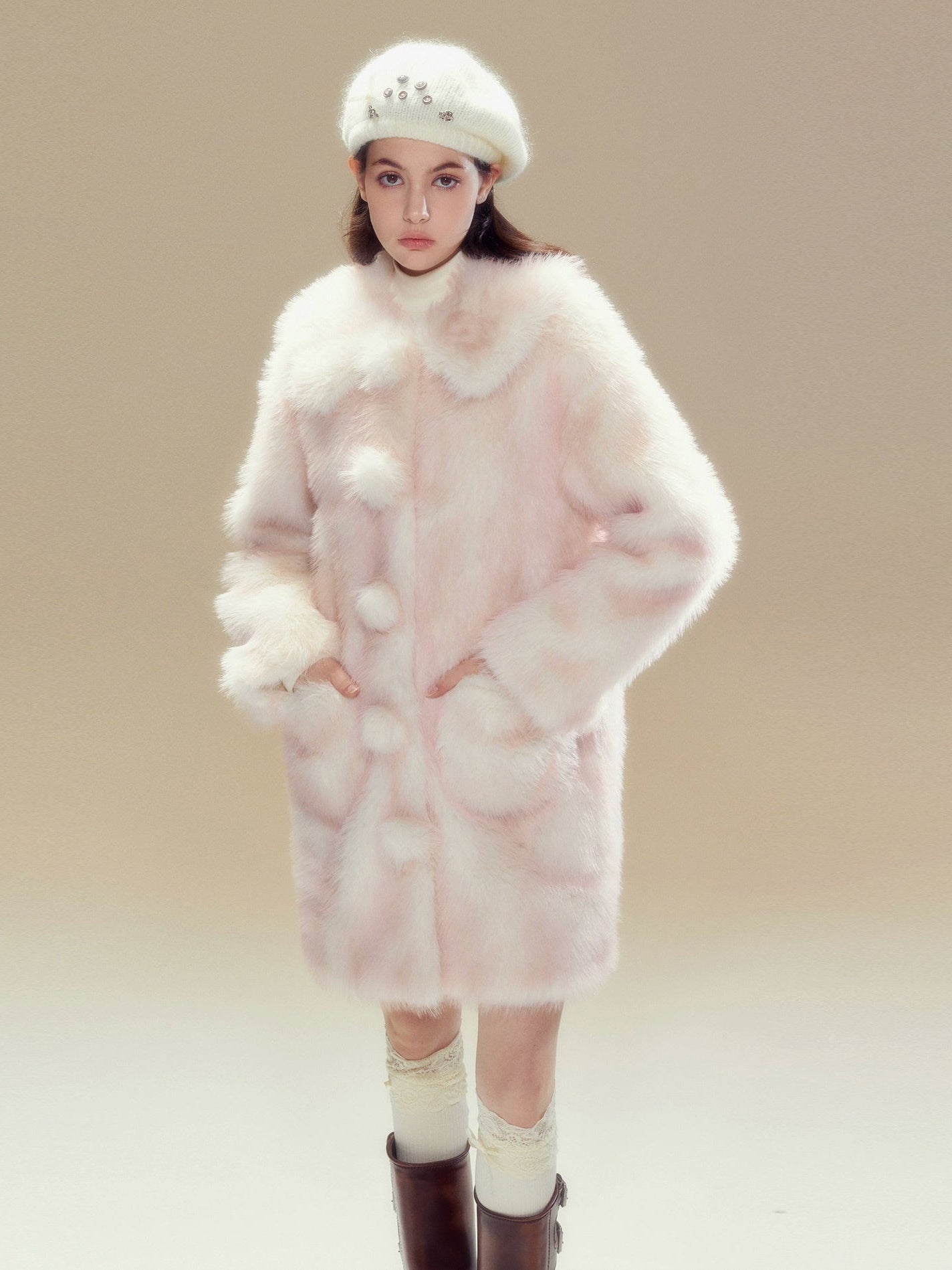 Gradient Doll Collar Fur Ball Imitation Fur Coat