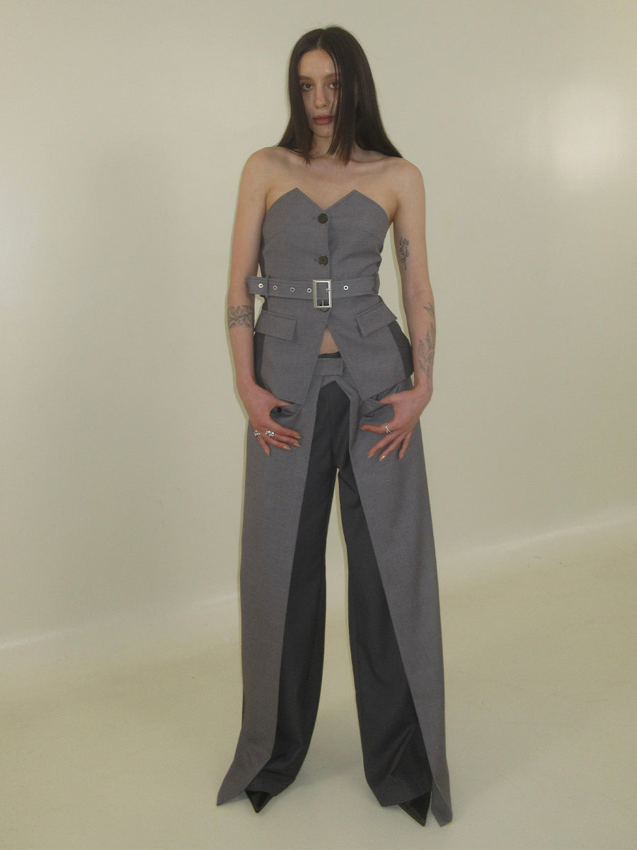 Folding Waist Pleated Wide-leg Pants