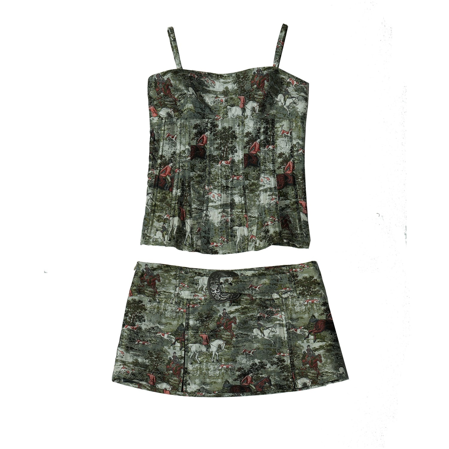 Jacquard Corset Camisole &amp; Low Waist Skirt