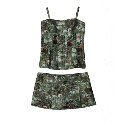 Jacquard Corset Camisole 및 Low Ware Skirt