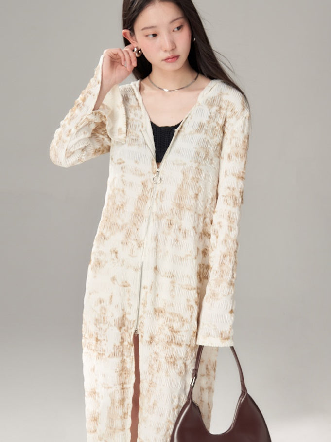 Hooded Wrinkle Double-Zipper Knitted Cardigan