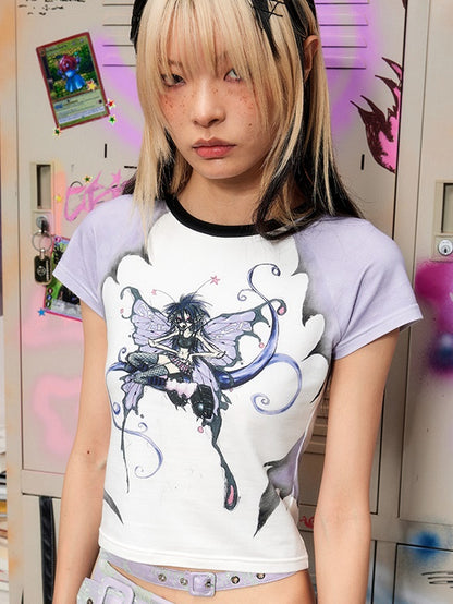 Butterfly Fairy Print Raglan-Ärmel-T-Shirt