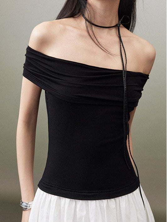 Monotone Stitching One-shoulder One-piece