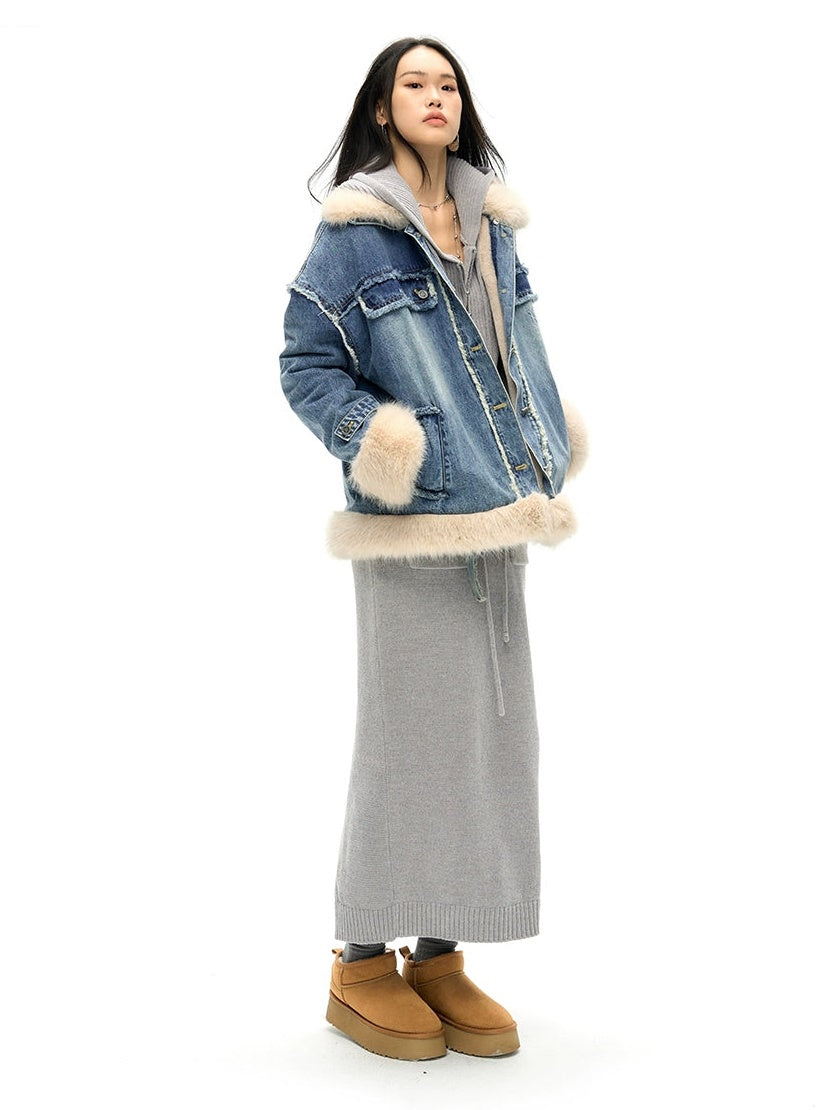 Abnehmbare Furlar -Jeansjacke