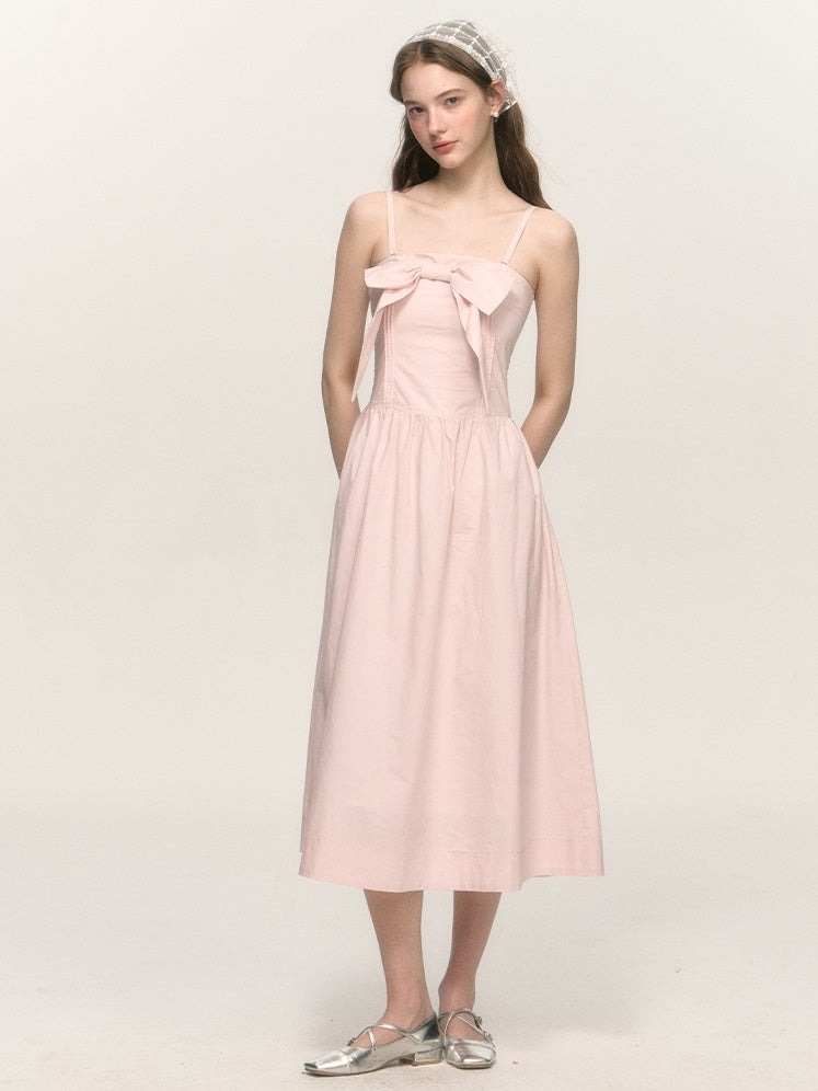 French Retro Elegant Bow Bare Top Dress