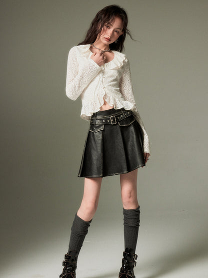 Hollow Frill Collar Lace Top