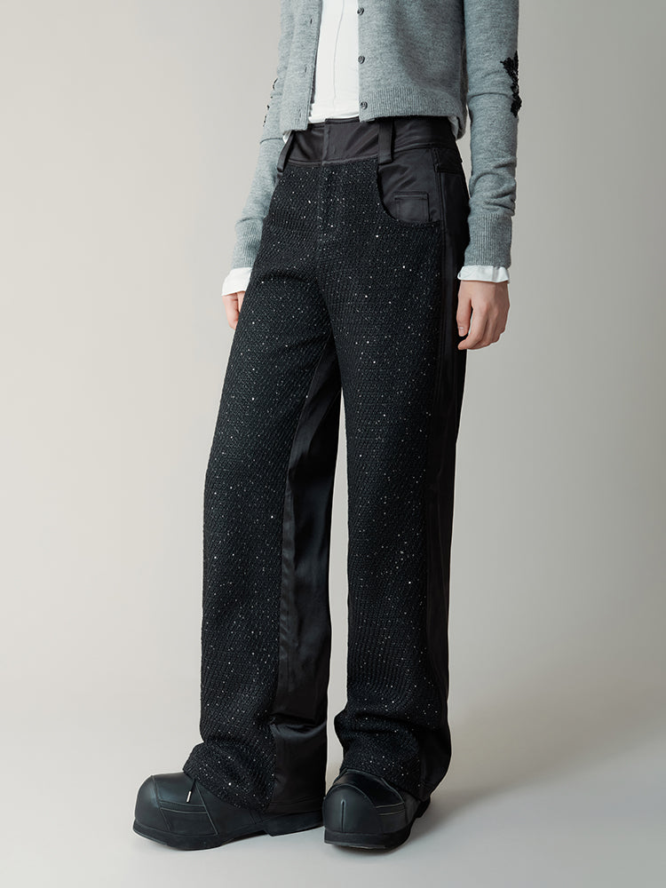 Tweed Stitching Loose Straight Pants