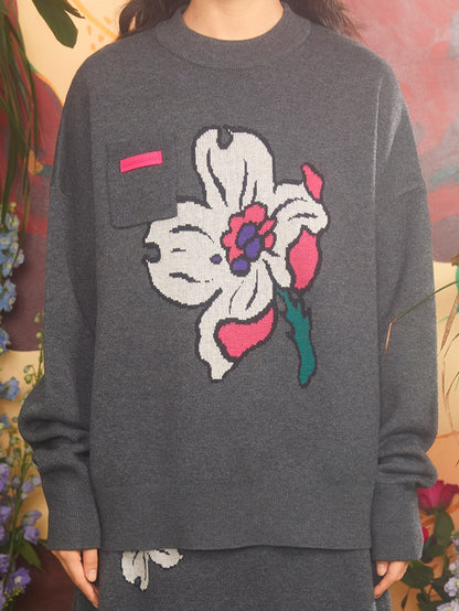 Pull Jacquard en fleur de cerise rétro et jupe tricotée