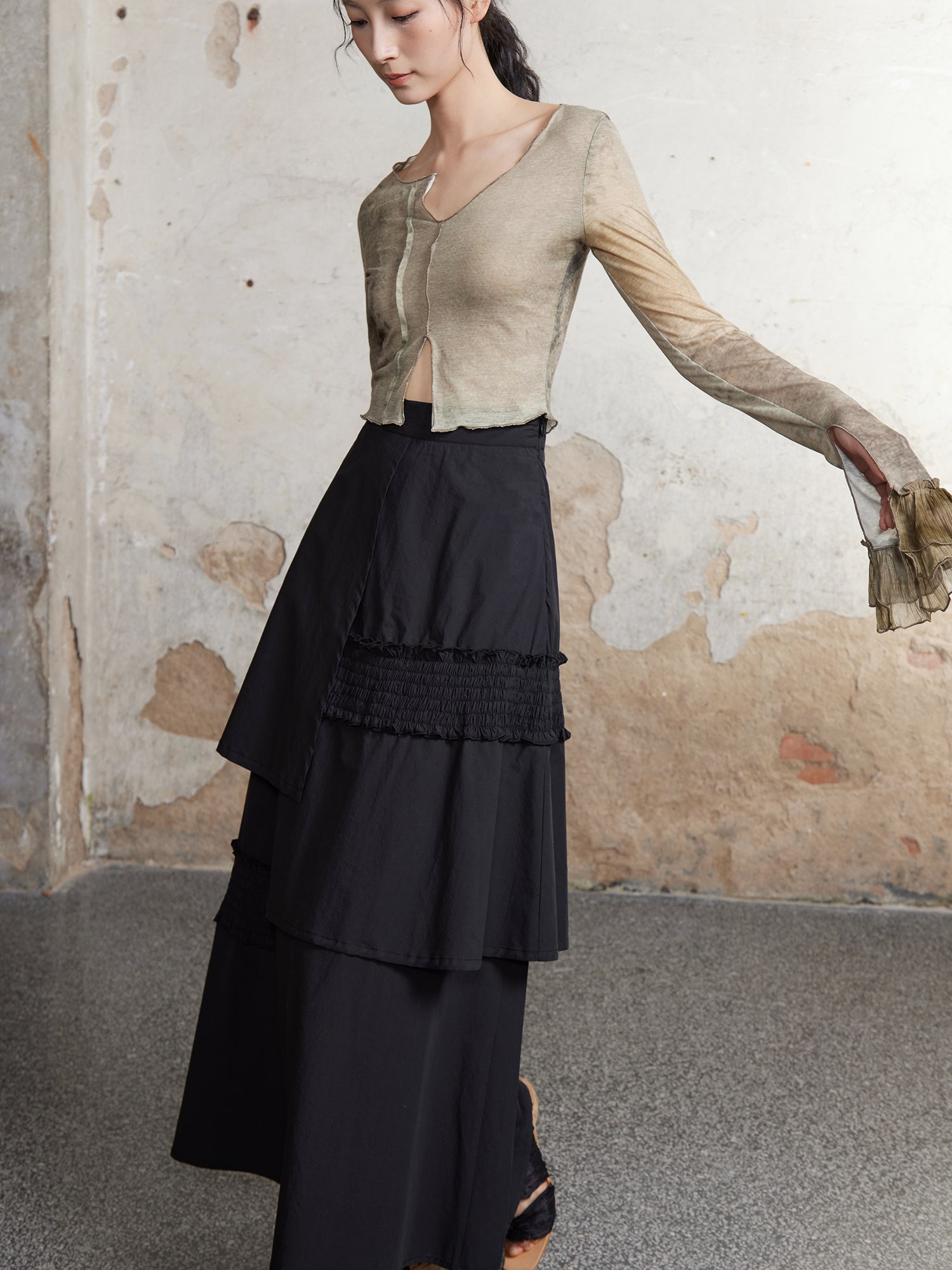 High Waist Layered Design Skirt