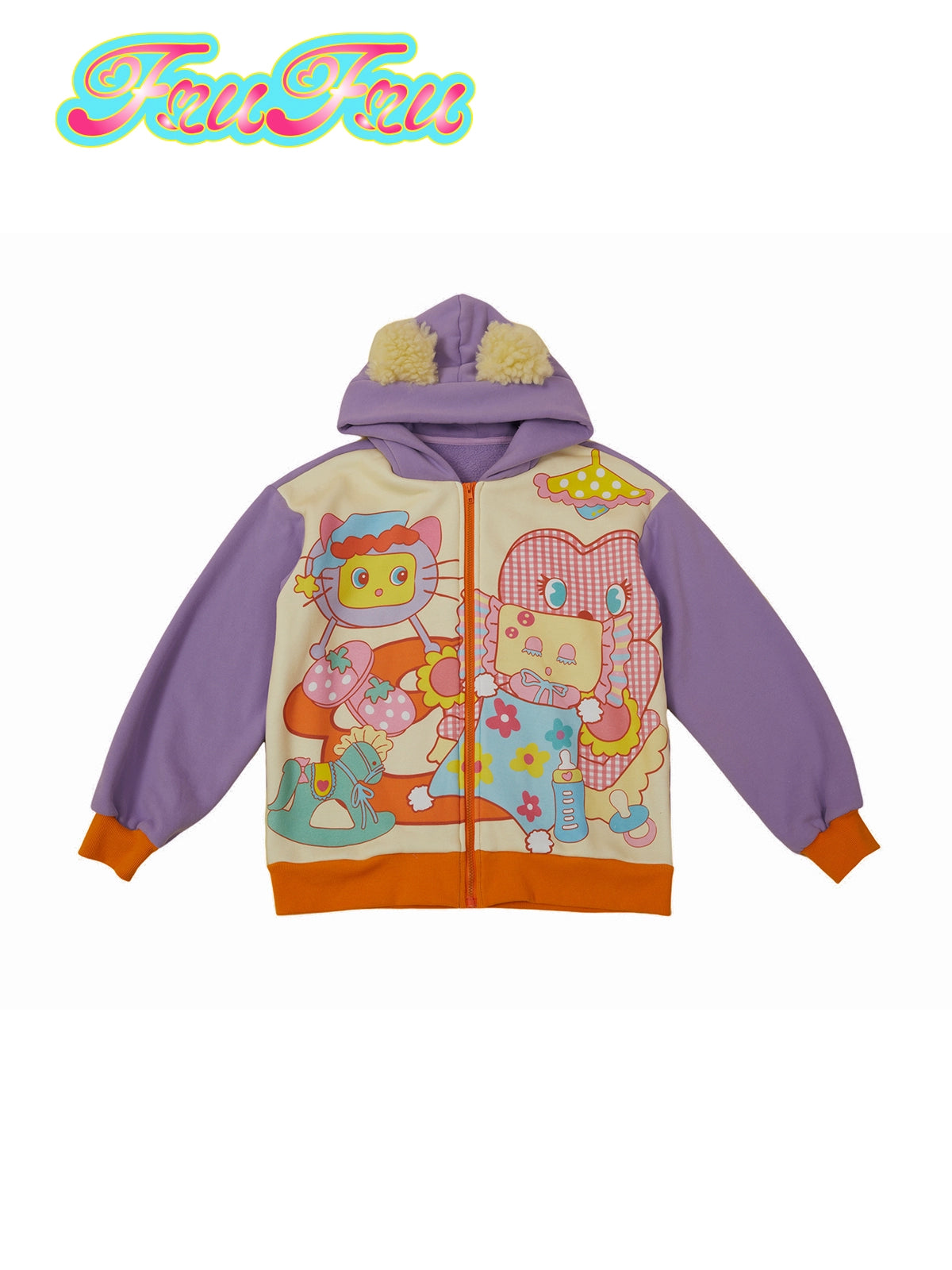 Cartoon Print Plus Velvet Hooded Parka