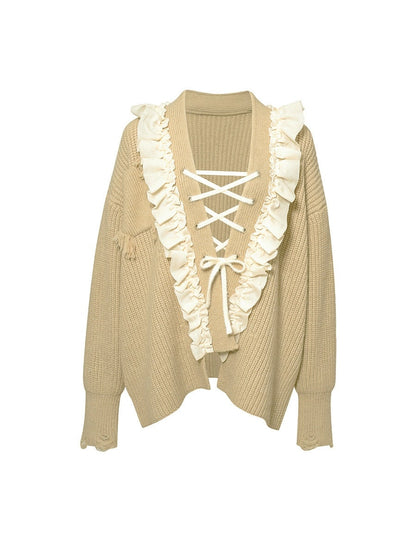 Lace Stitch Loose Strappy Cardigan