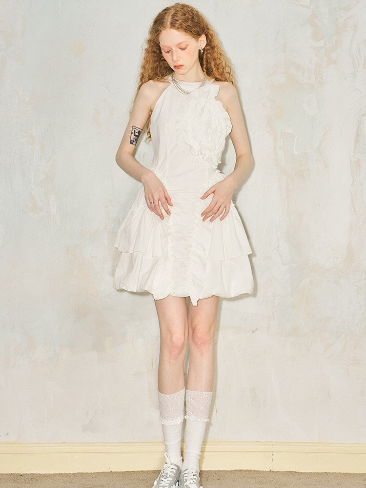 Irregular Pleated Three-dimensional Rose American Sleeve Dress