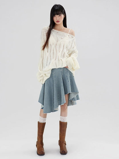 OverSize Hollow Boat-Neck Sweater