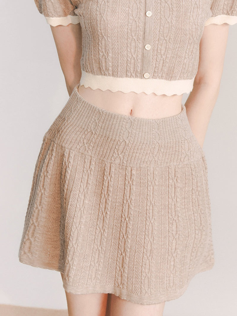 DOLL COLLAR KNITTED TOP &amp; A-LINE HALF SKIRT SET-UP