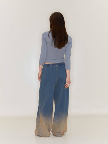 Heavy Washed Denim Gradient Loose Pants