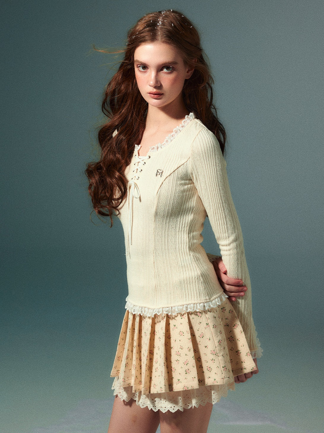 Lace Stitch Knitted Long-sleeved T-Shirt